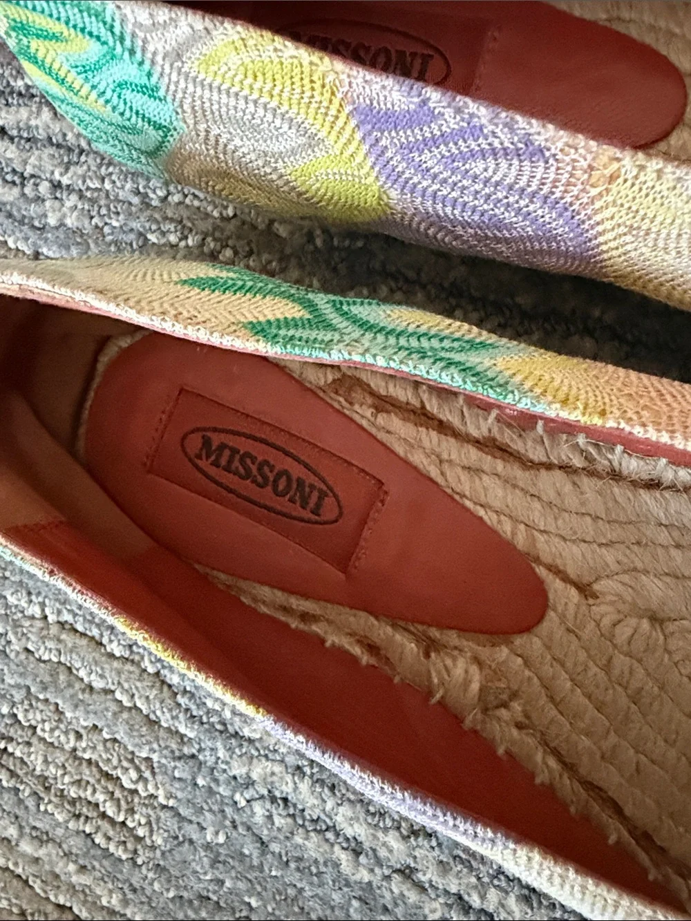 Missoni Beige Espadrille Flats with Pastel Green Yellow Purple Accents